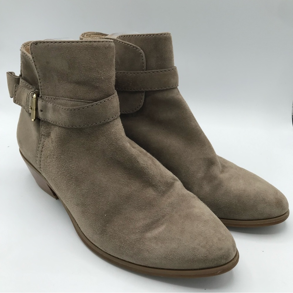 KATE SPADE Suede Taley Slouchy Side Buckle Bootie Sz 9 Taupe $298 Leather Ankle